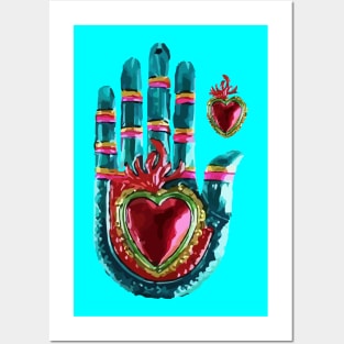 Tin hand mexican metal folk art and crafts sacred heart ornament Posters and Art